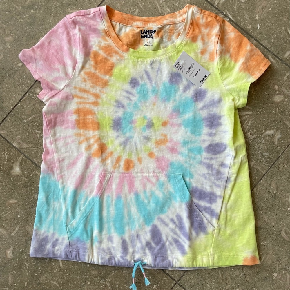 Lands End NWT Tie Dye T-Shirt With Pockets Size 10-12